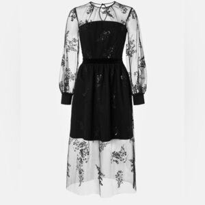 LICHI Whimsical Goth Formal Lace Beaded Long Sleeve Black Dress Size XS